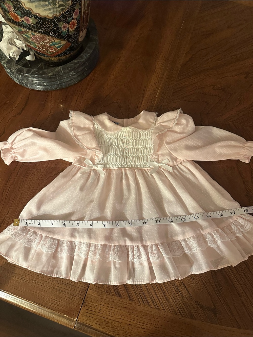 Vintage Polly Flinders Hand-Smocked Heirloom Baby Dress, Pink, Size 9 Months - Picture 10 of 12